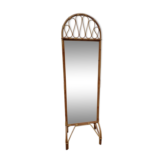 Mirror psyche in rattan 70s 55x193cm