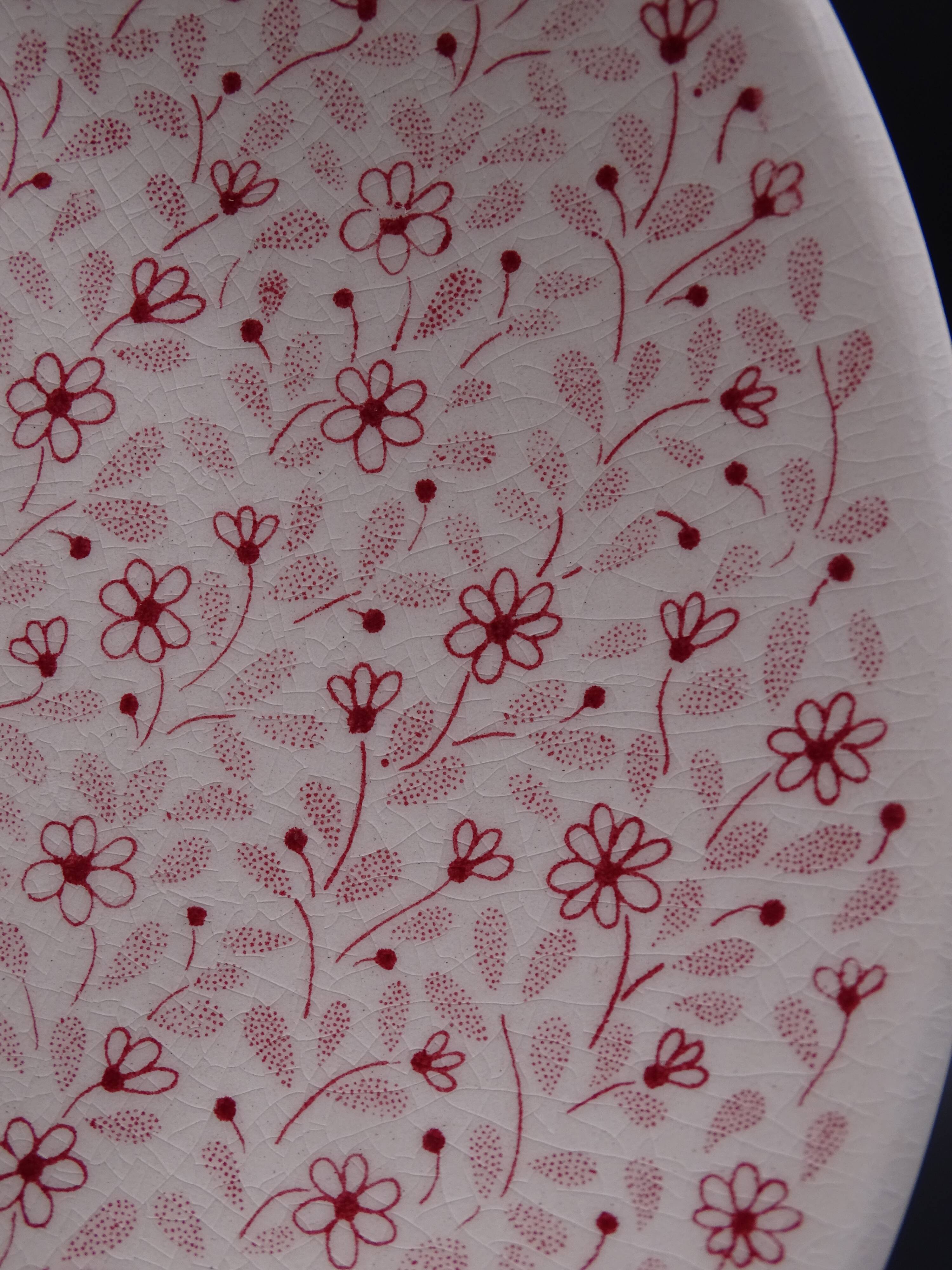 Set of 9 dessert plates in earthenware of Sarreguemines - Décor of pink flowers - 1970