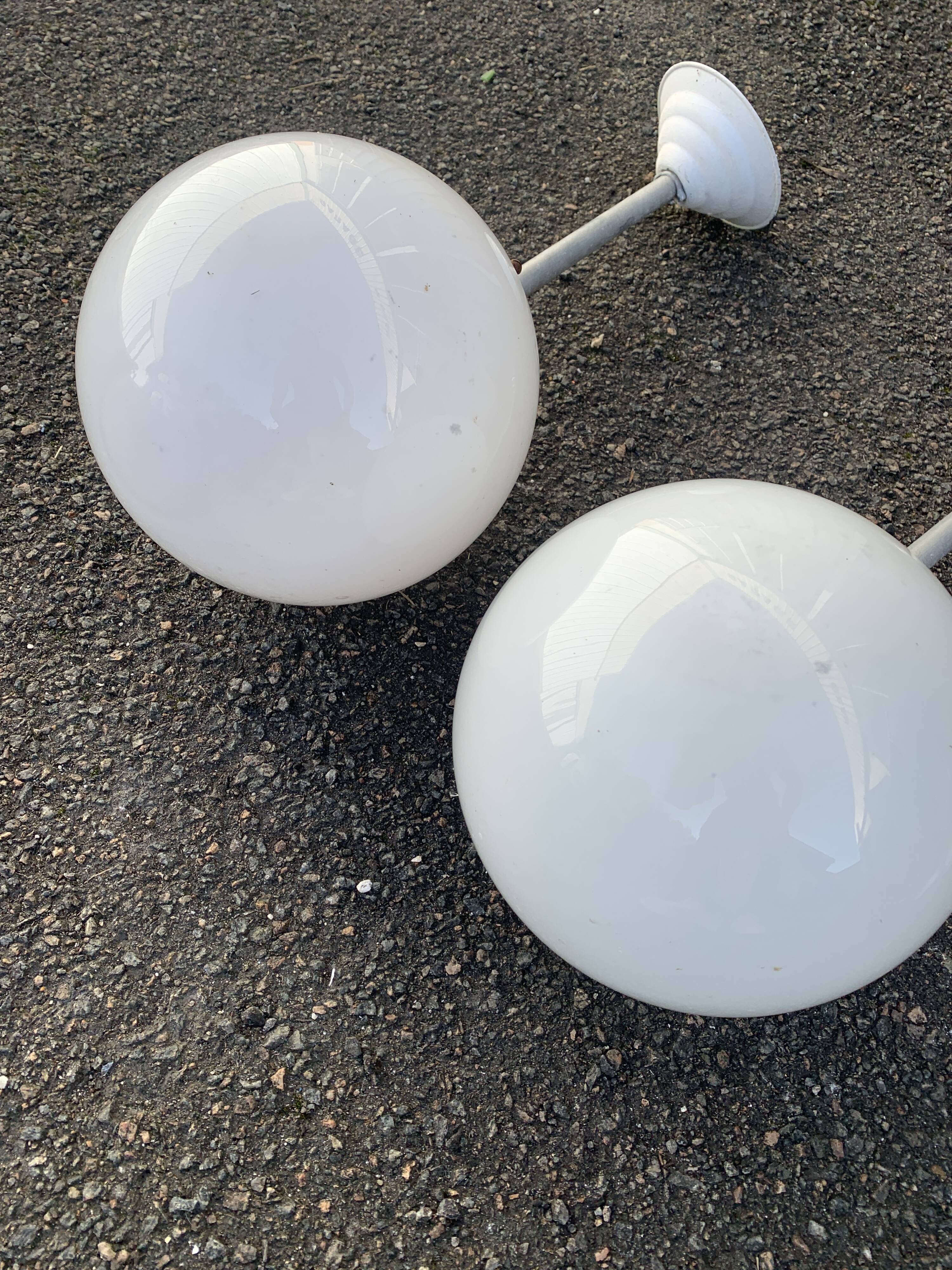 Pair of vintage white opaline school chandeliers
