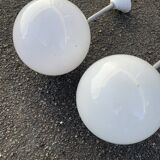 Pair of vintage white opaline school chandeliers