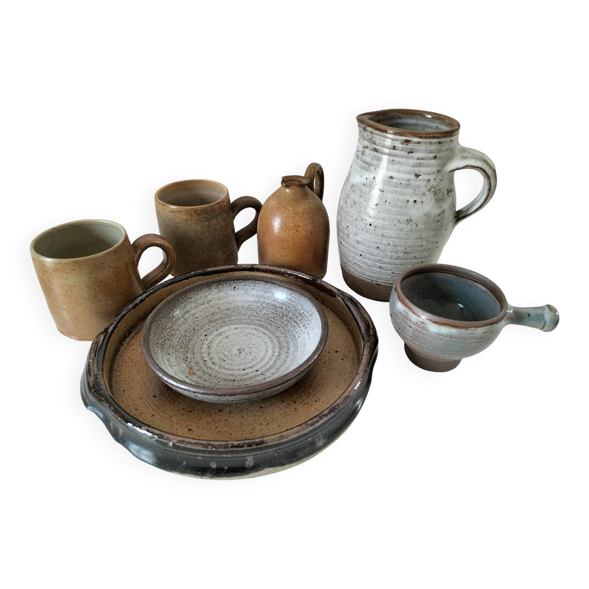 Stoneware service Puisaye – breakfast set - 7 pieces