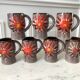 Set of 7 fat lava glazed ceramic mugs signed poët laval 70s