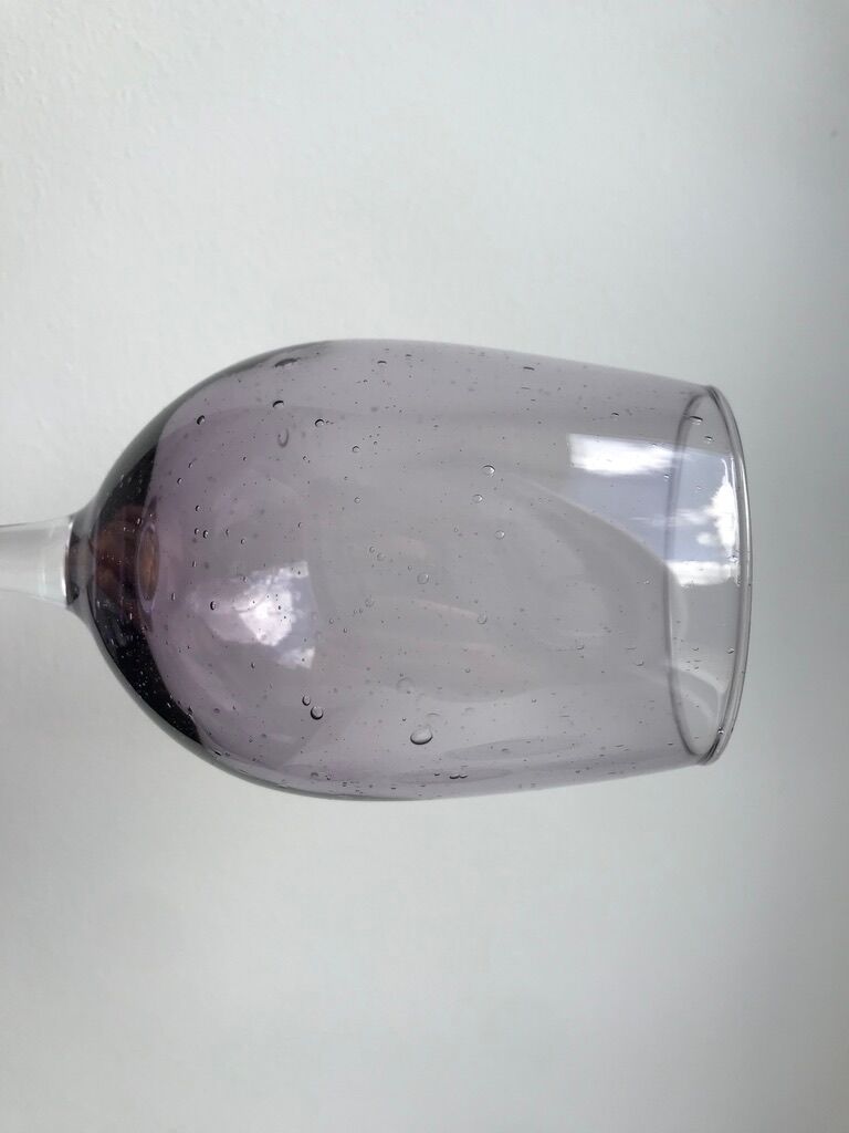 set of 5 wine glasses in purple bubble glass 70s