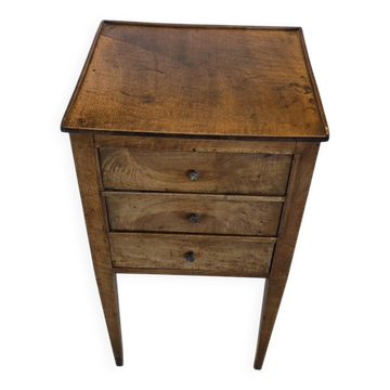 Small Louis XVI period bedside table / chest of drawers in walnut with 3 drawers
