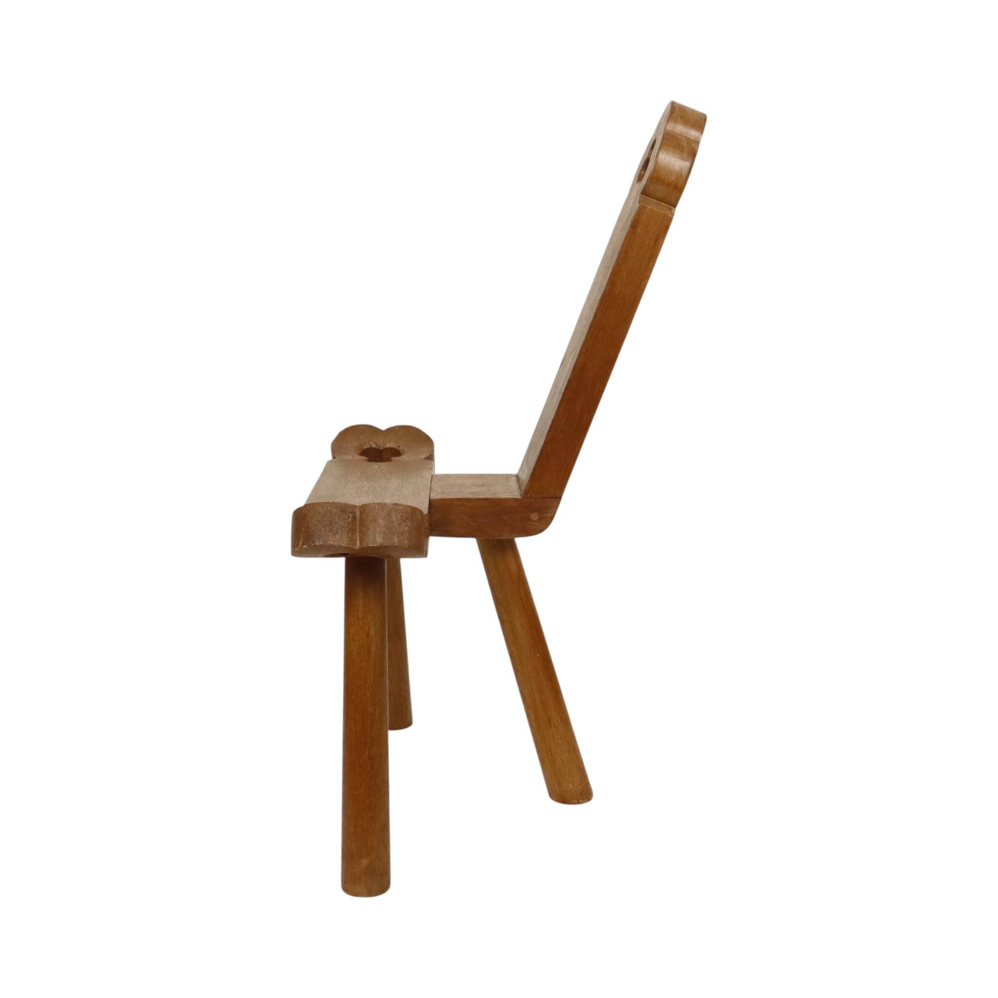 Mid Century Brutalist Tripod Chair Solid Oak Spain