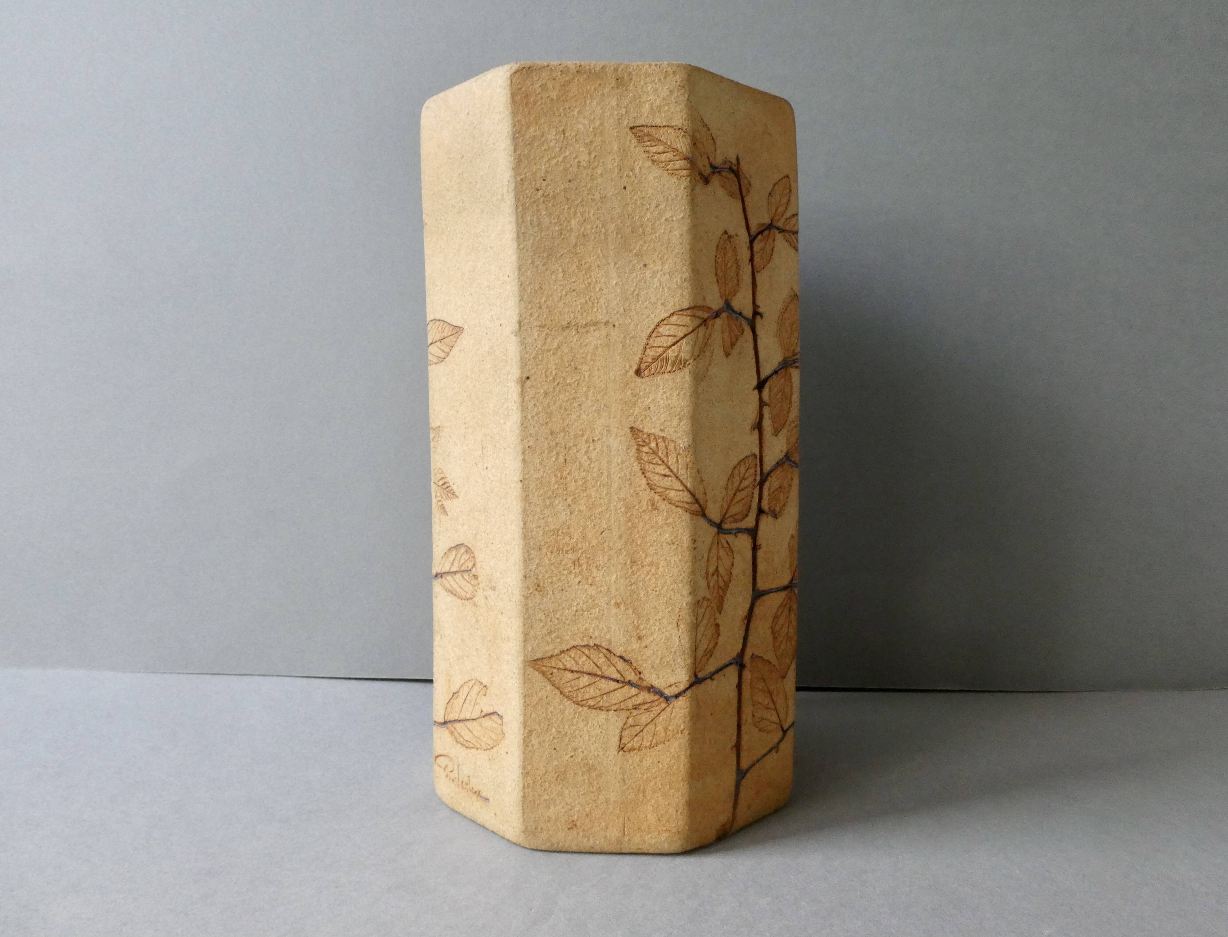 Octagonal vase by Raymonde Leduc, herbarium decoration, circa 1970