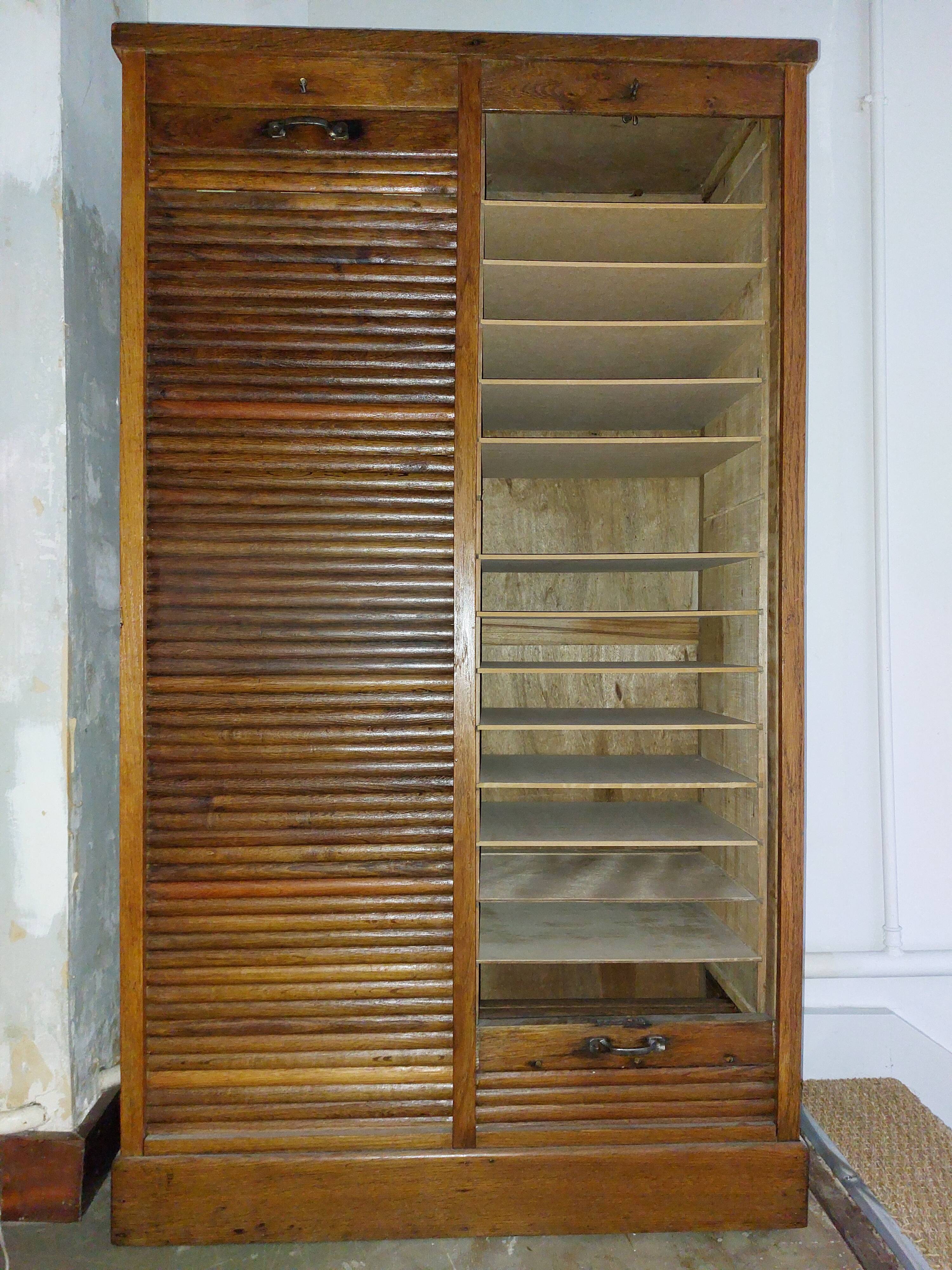 Vintage oak curtain filing cabinet (double)