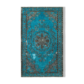 Hand-knotted distressed oriental 1970s 195 cm x 322 cm turquoise carpet