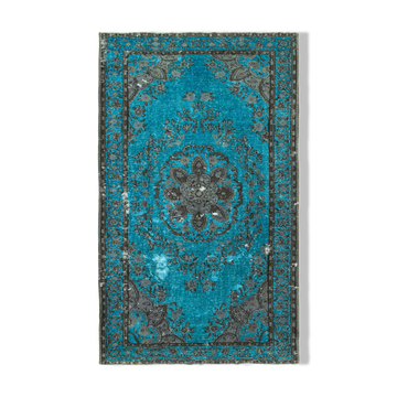 Hand-knotted distressed oriental 1970s 195 cm x 322 cm turquoise carpet