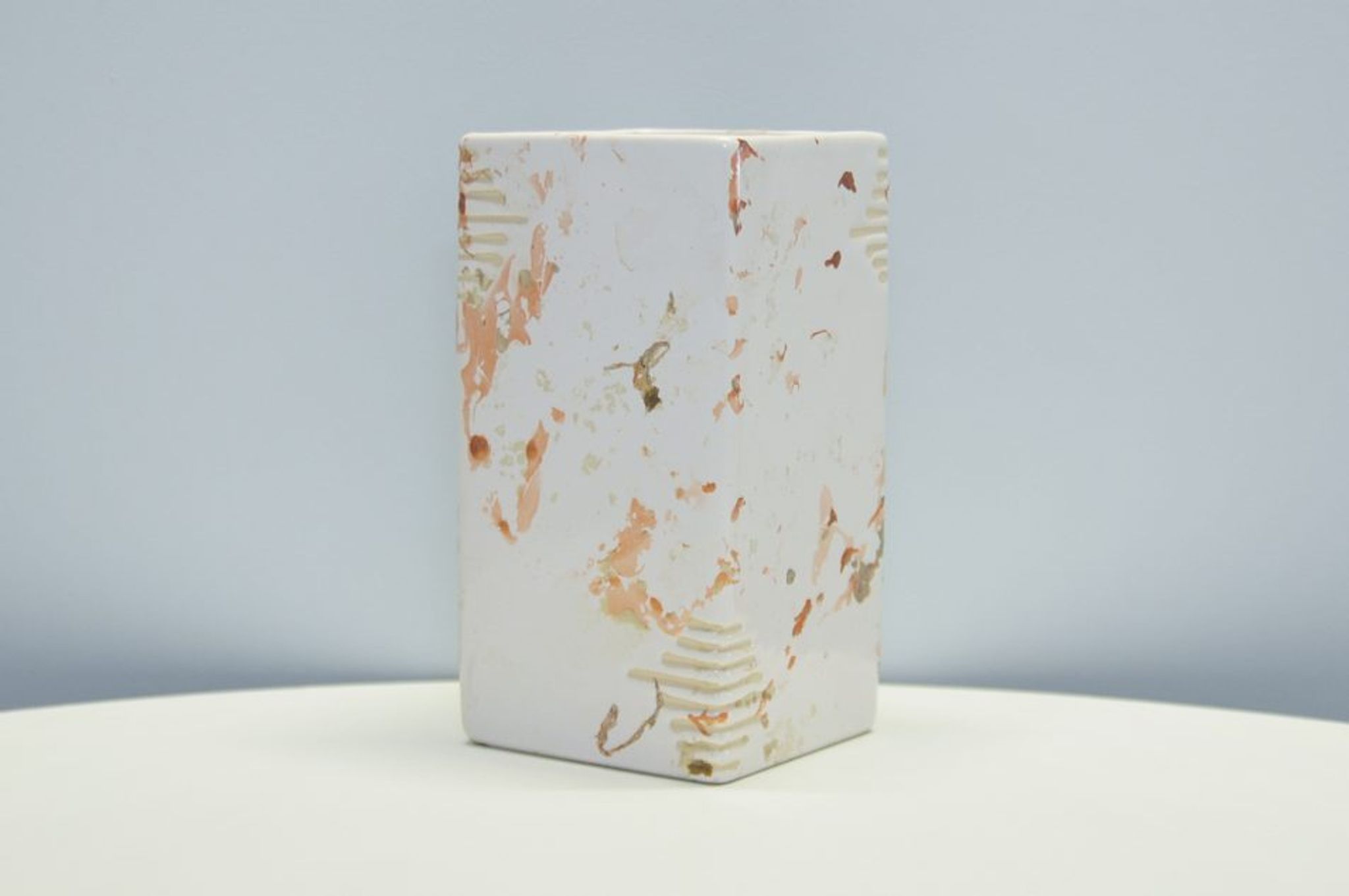White square vase of pink spots from Denmark