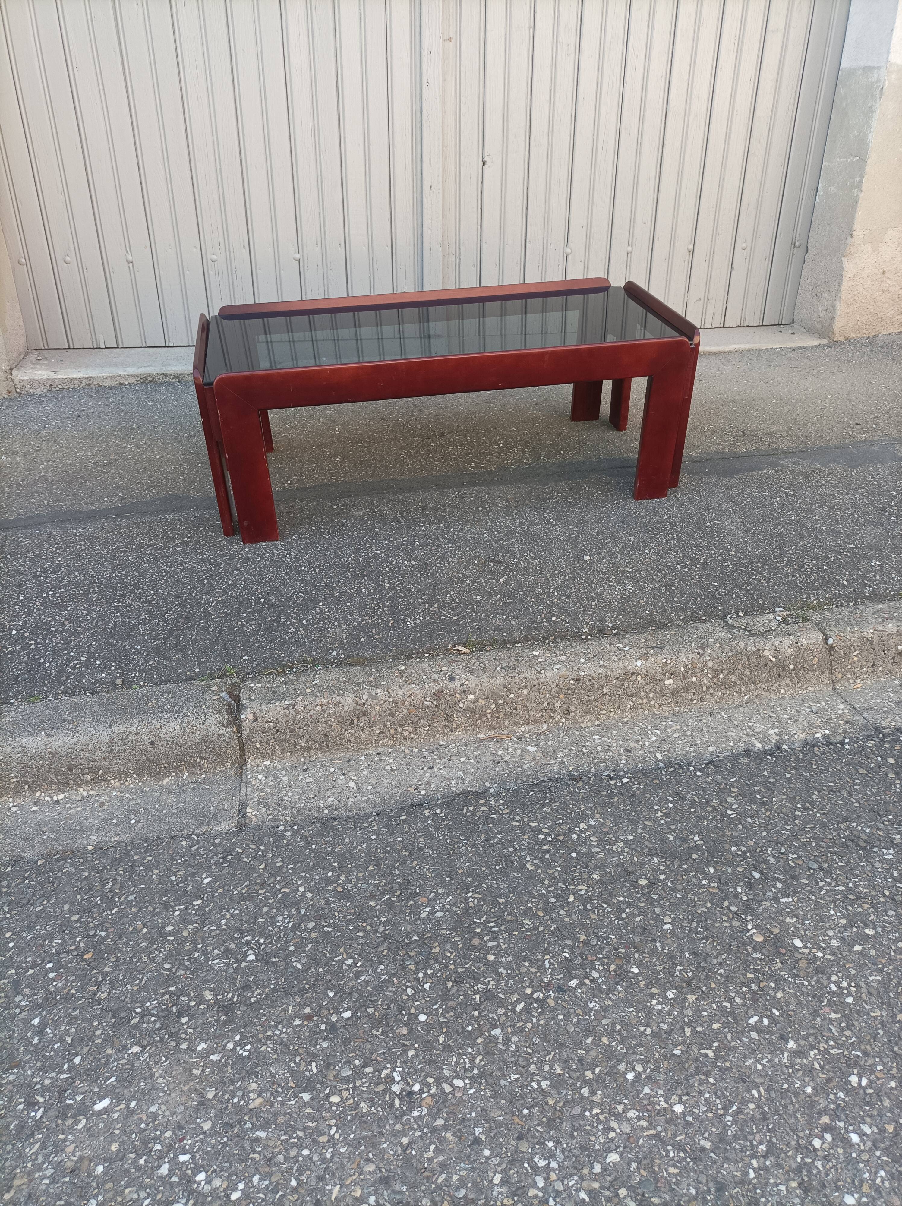 Table basse vintage acajou et verre