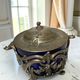 Antique cobalt blue glass biscuit barrel with ornate metal – Louis style