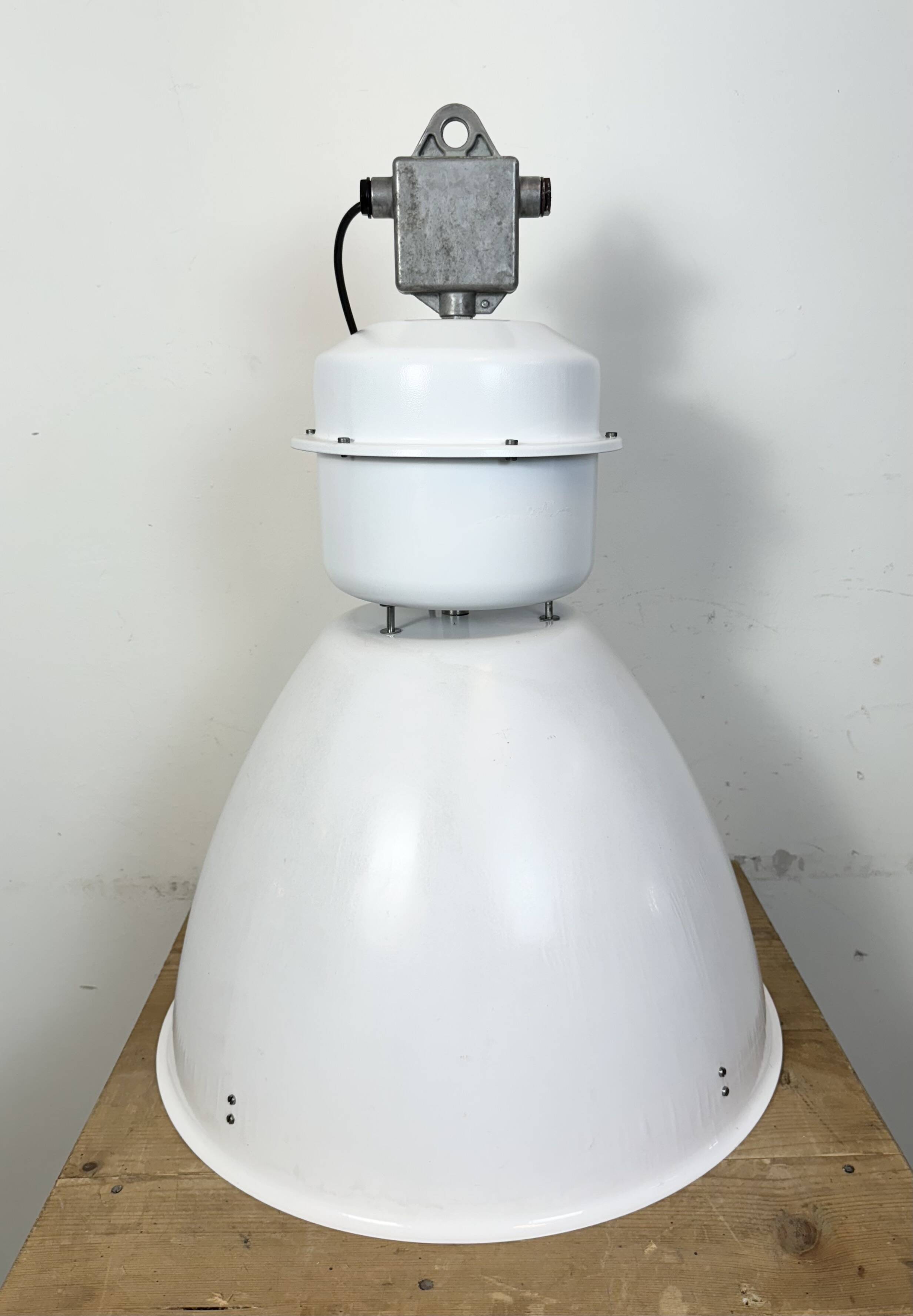 Large White Enamel Industrial Factory Lamp from Elektrosvit, 1990s