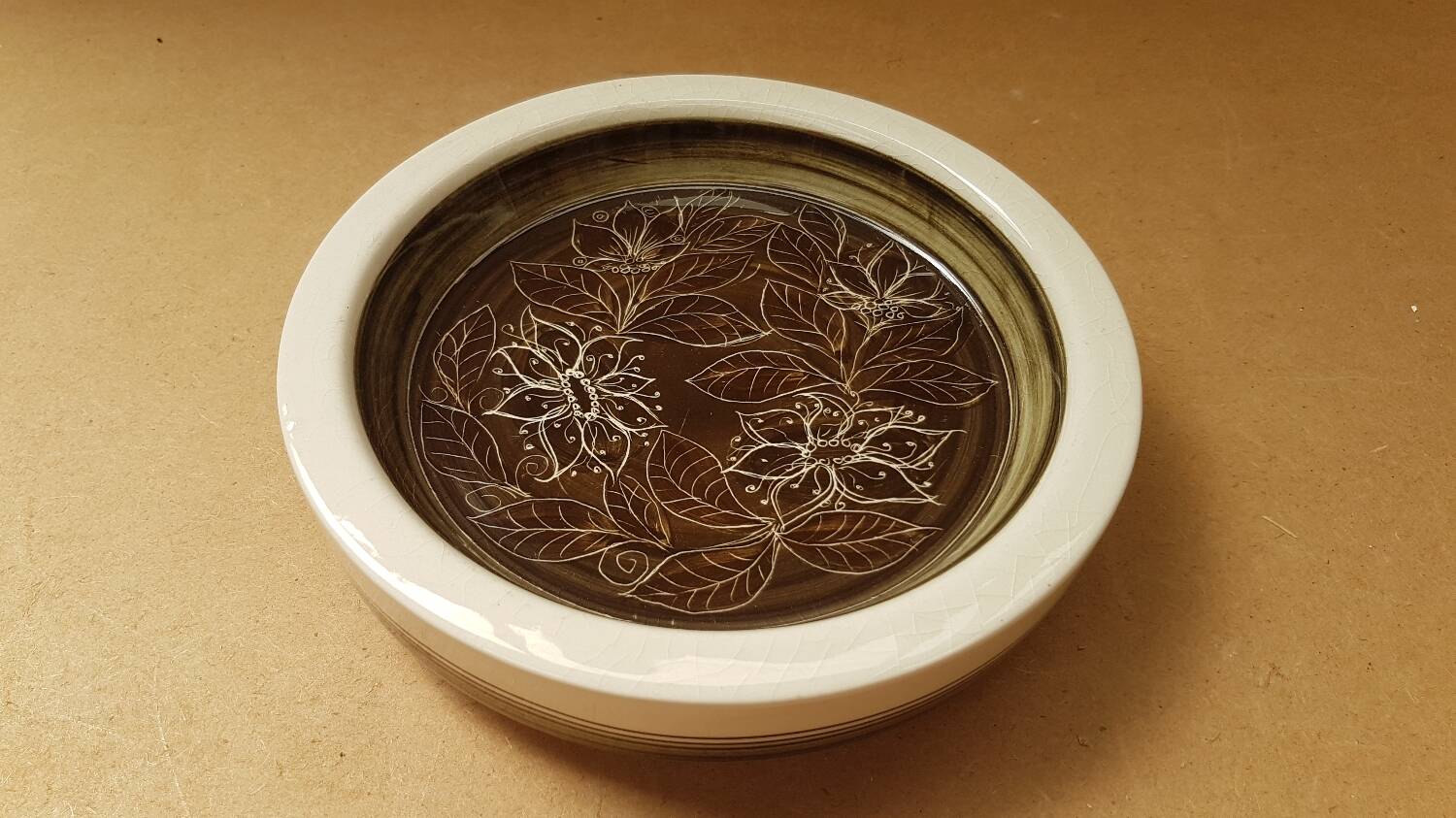 Old ceramic jersey dish decor flowers engraved vintage