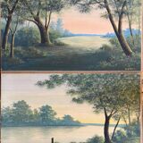 Paintings pendant of gouache "landscapes" signed m. lefelle around 1900