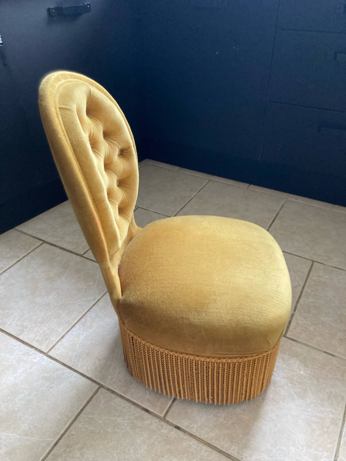 Golden yellow velvet toad pouf