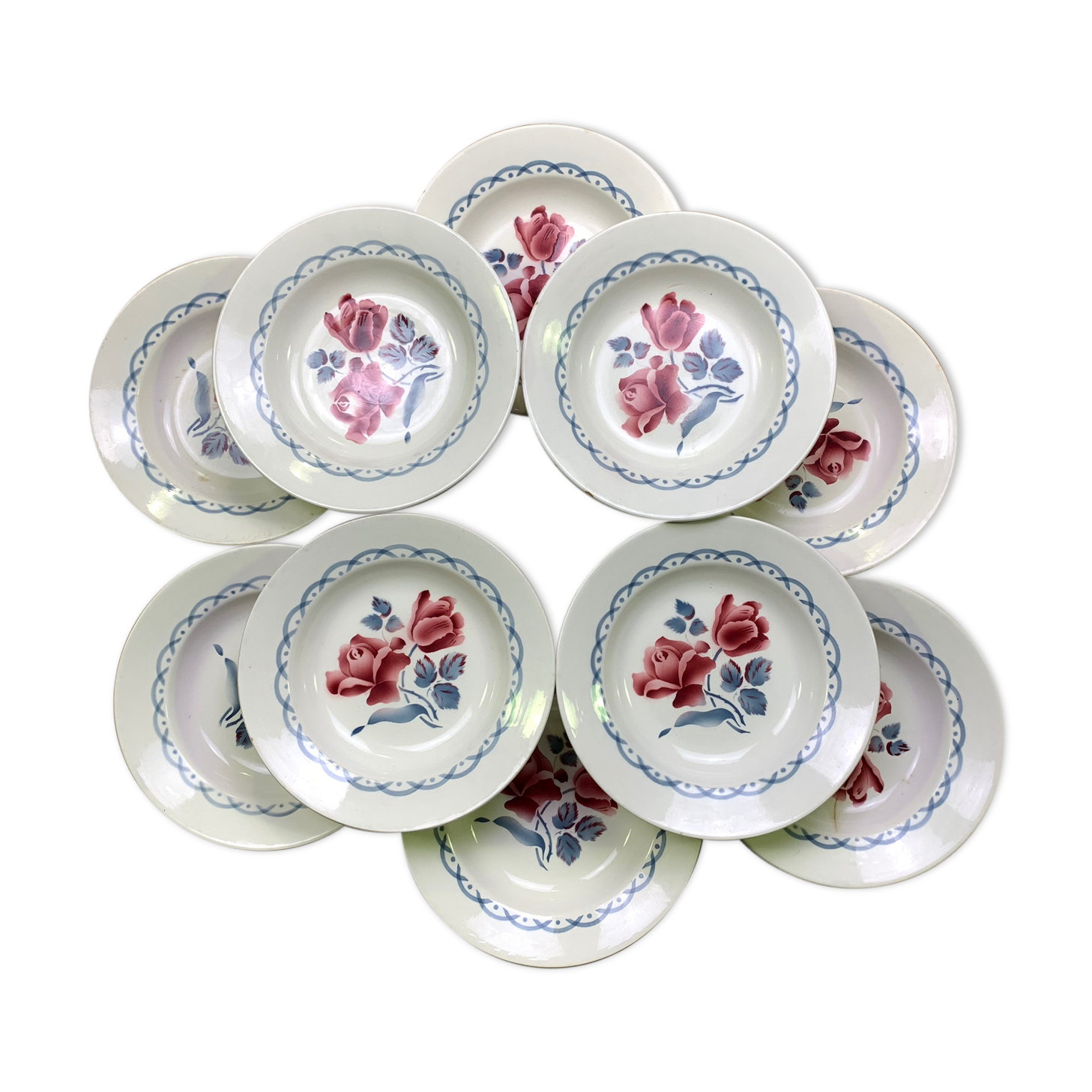 Lot de 10 assiettes creuses Digoin modèle Cannes