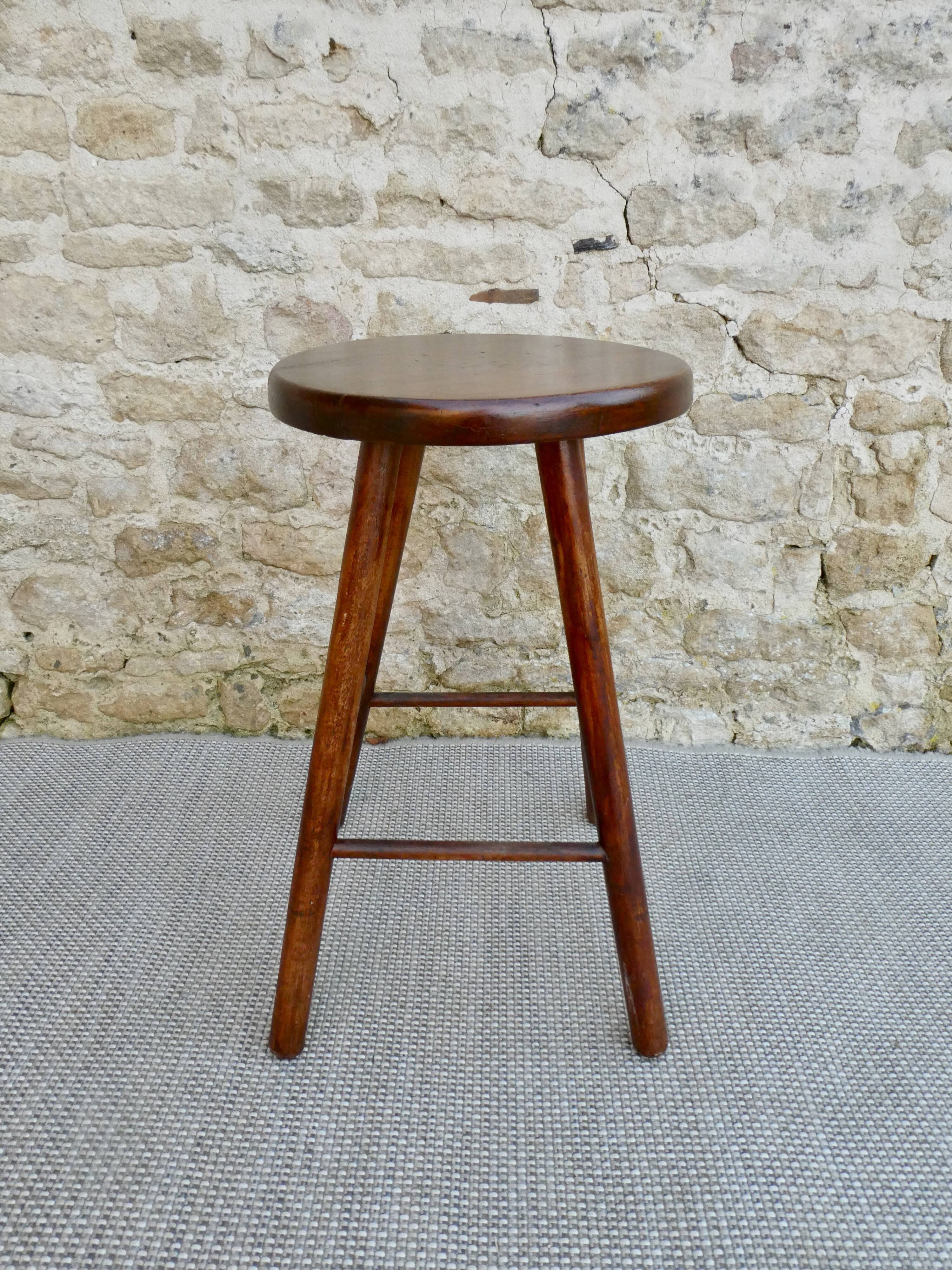 High stool in solid wood 60s