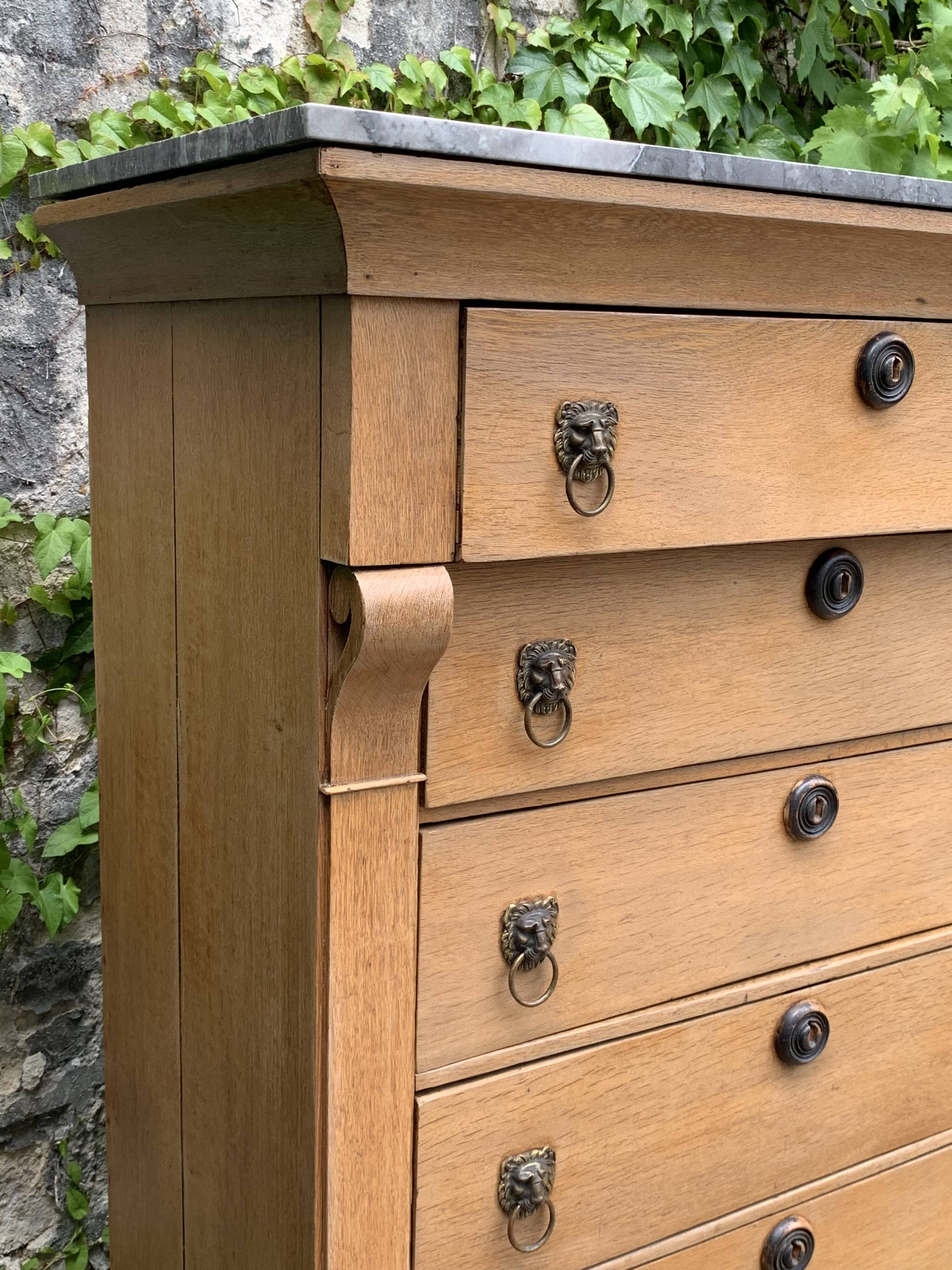Empire high chest of drawers in solid raw oak