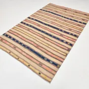 Turkish Vintage Blue & Beige Kilim Rug, Mid Century Modern Farmhouse Decor