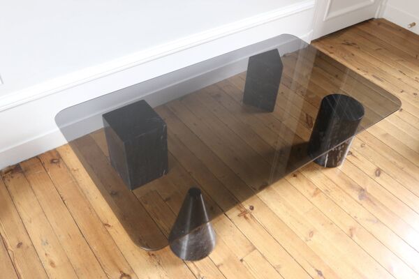 Table basse vintage design marbre et verre 1970