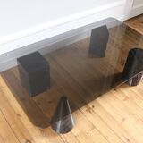 Table basse vintage design marbre et verre 1970