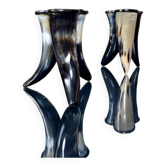 Vintage Black Bovine Horn Candleholders - Decoration - Pair Candlesticks