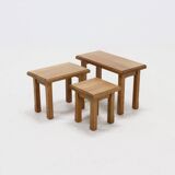 Set of 3 Brutalist Style Blonde Oak Nesting Tables 1960s