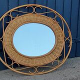 70s oval rattan mirror