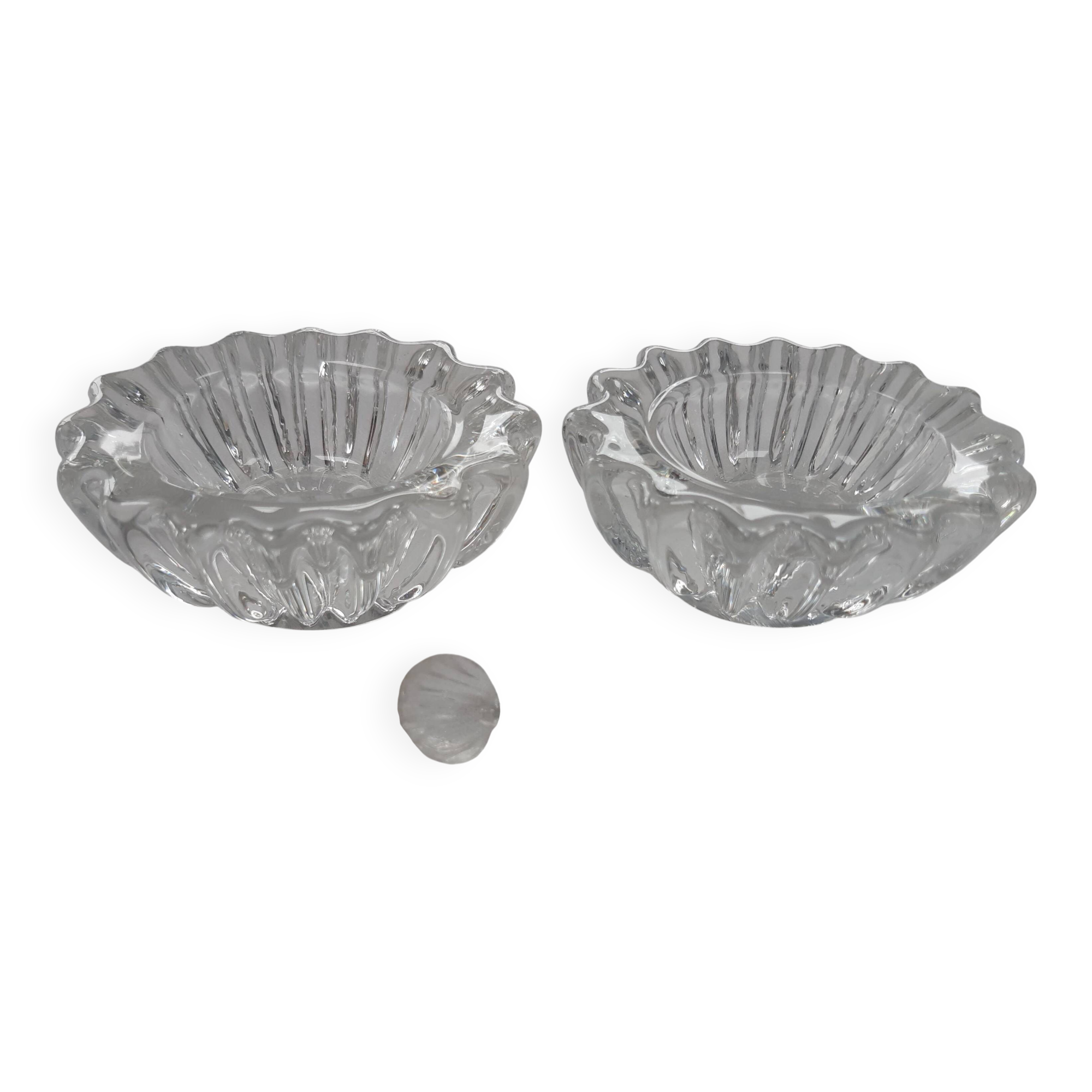 Antique crystal salt and pepper shakers, with their small spoon