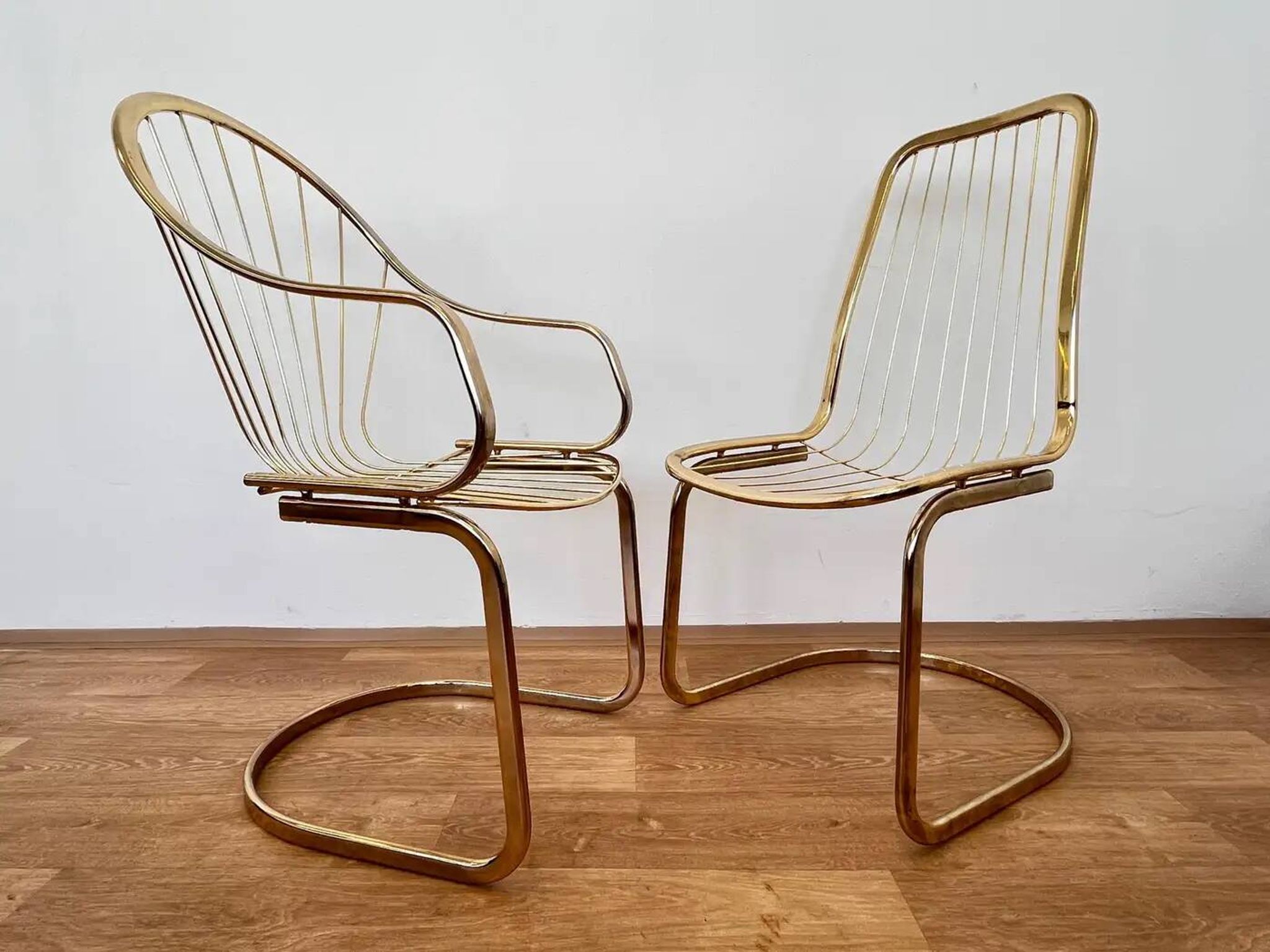 Pair of mid-century brass chairs designed by Gastone Rinaldi, Italy, 1970s