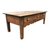 Old coffee table from the Guérandais region in solid oak with 2 front drawers