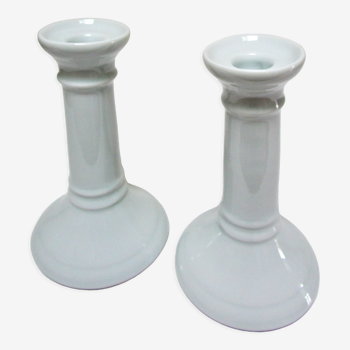 Pair of Limoges white porcelain candle holders neo classical style