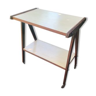 Table roulante en bois, pieds compas vintage, design et collector