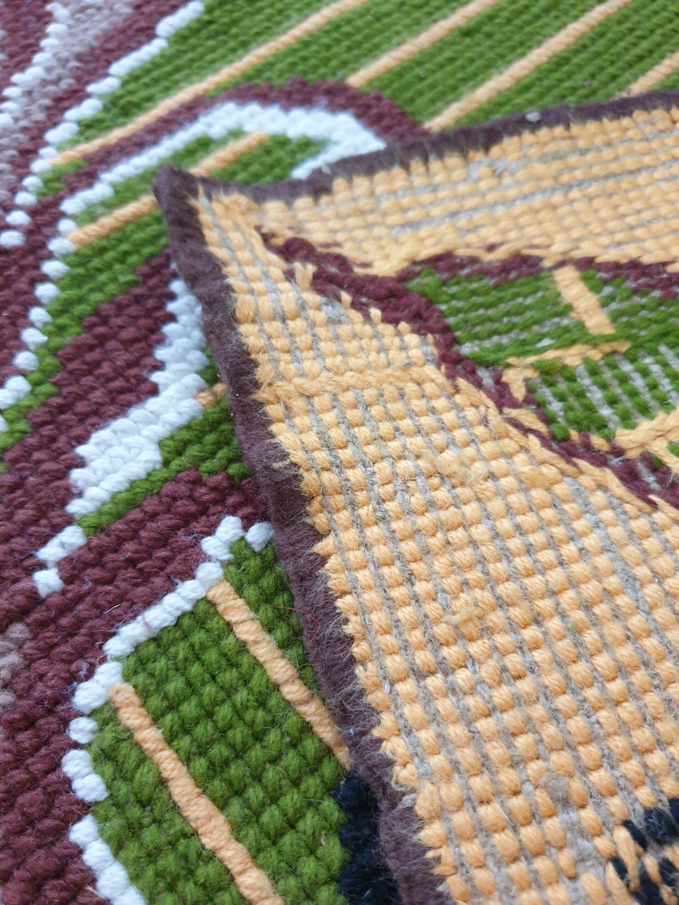 Gorgeous cross stitch floral carpet with red roses made by hand on heme Romania 148x196cm