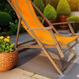 Vintage orange folding garden chair / beach chair