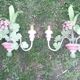 Pair of metal sconces painted spring flowers vintage