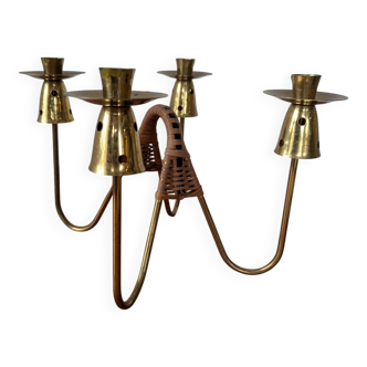 Brass and rattan candlestick