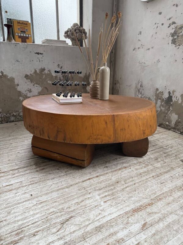 Table basse brutaliste « rondin » XL