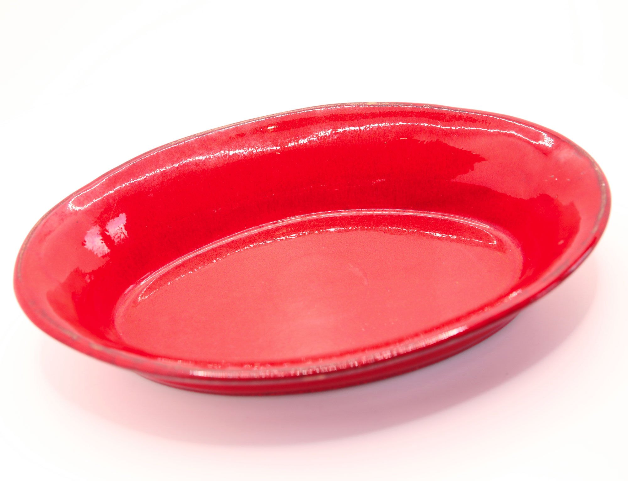 Handcrafted oval dish in scarlet red ceramic