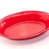 Handcrafted oval dish in scarlet red ceramic