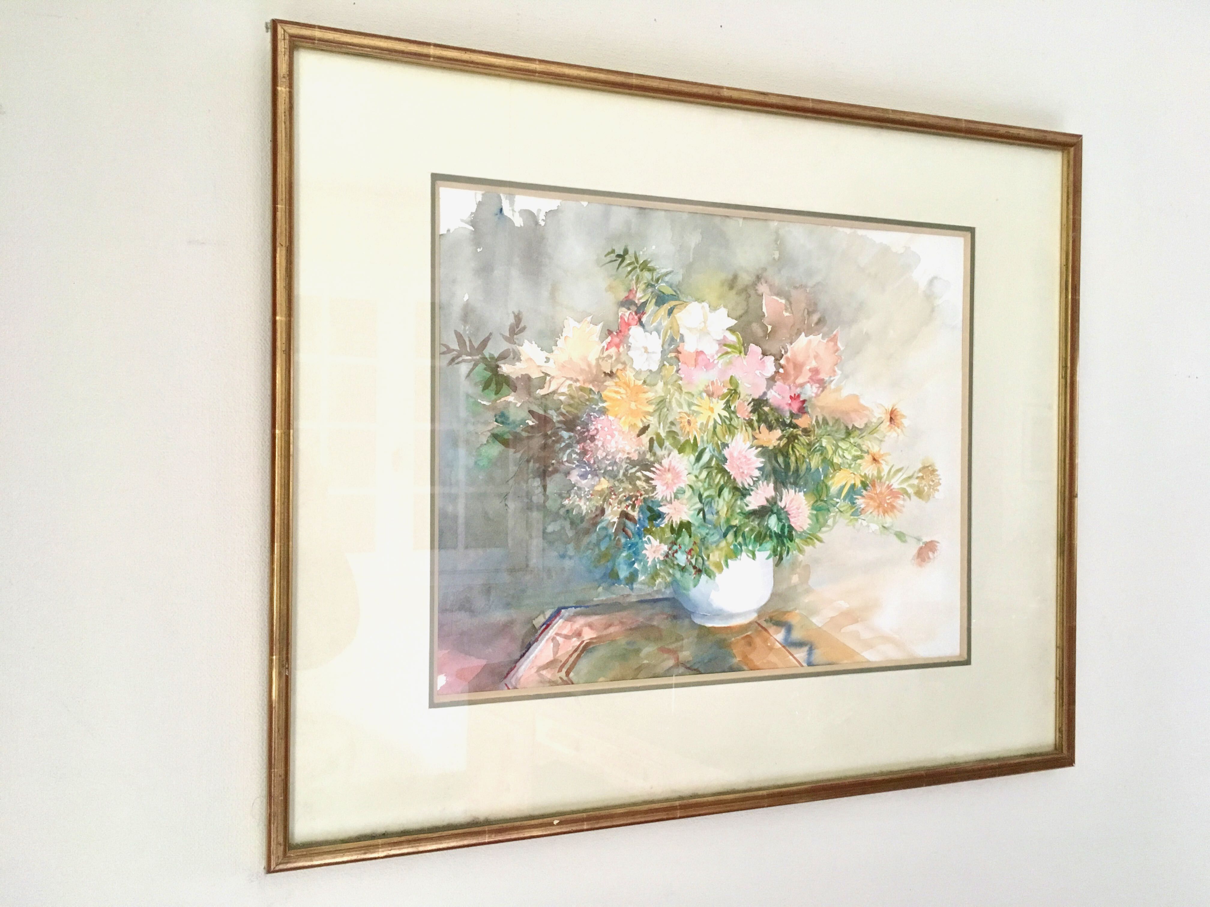Watercolor painting with a large bouquet