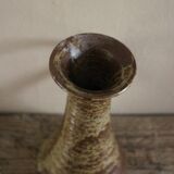 Vintage pyrite-glazed stoneware candlestick with handle