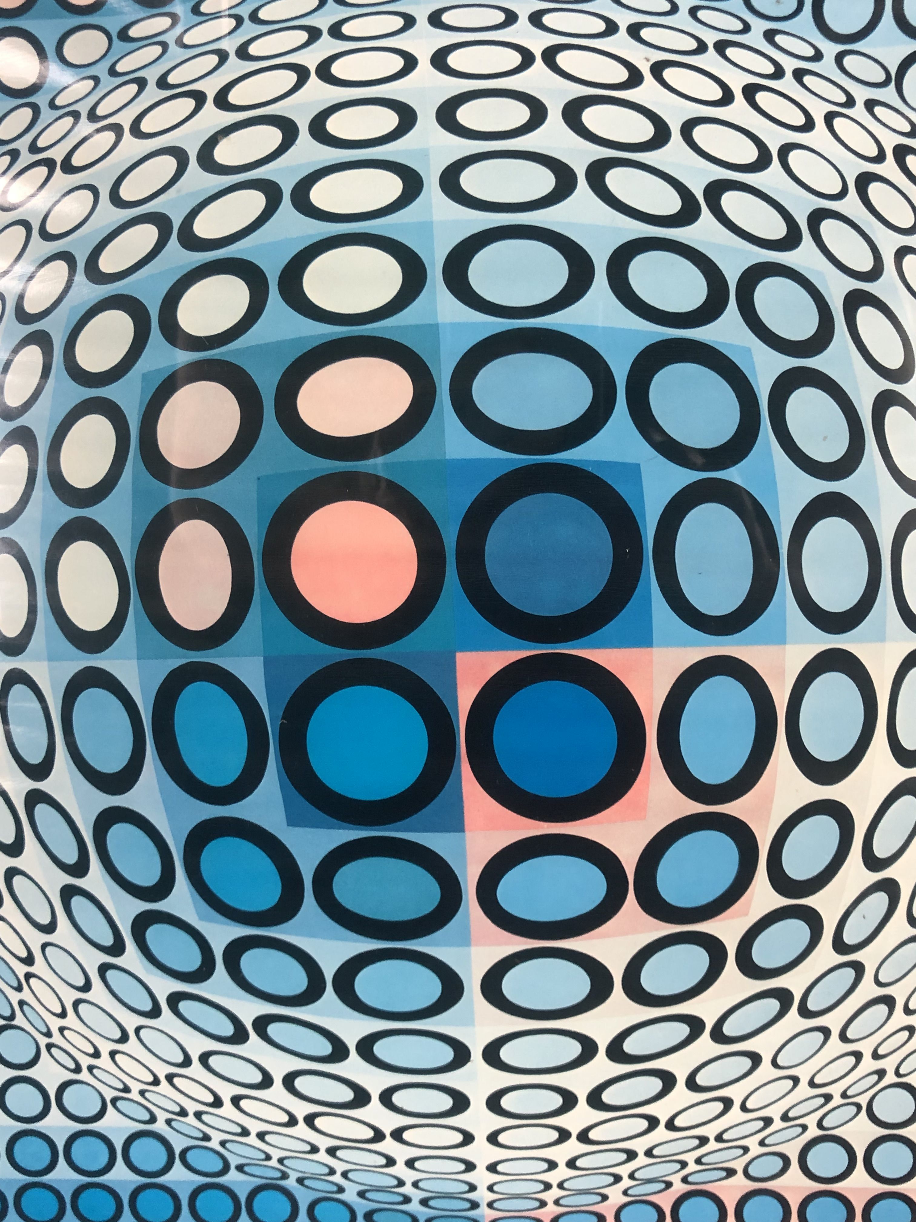 Painting / Vintage screen print 70'S after Victor VASARELY under framed glass