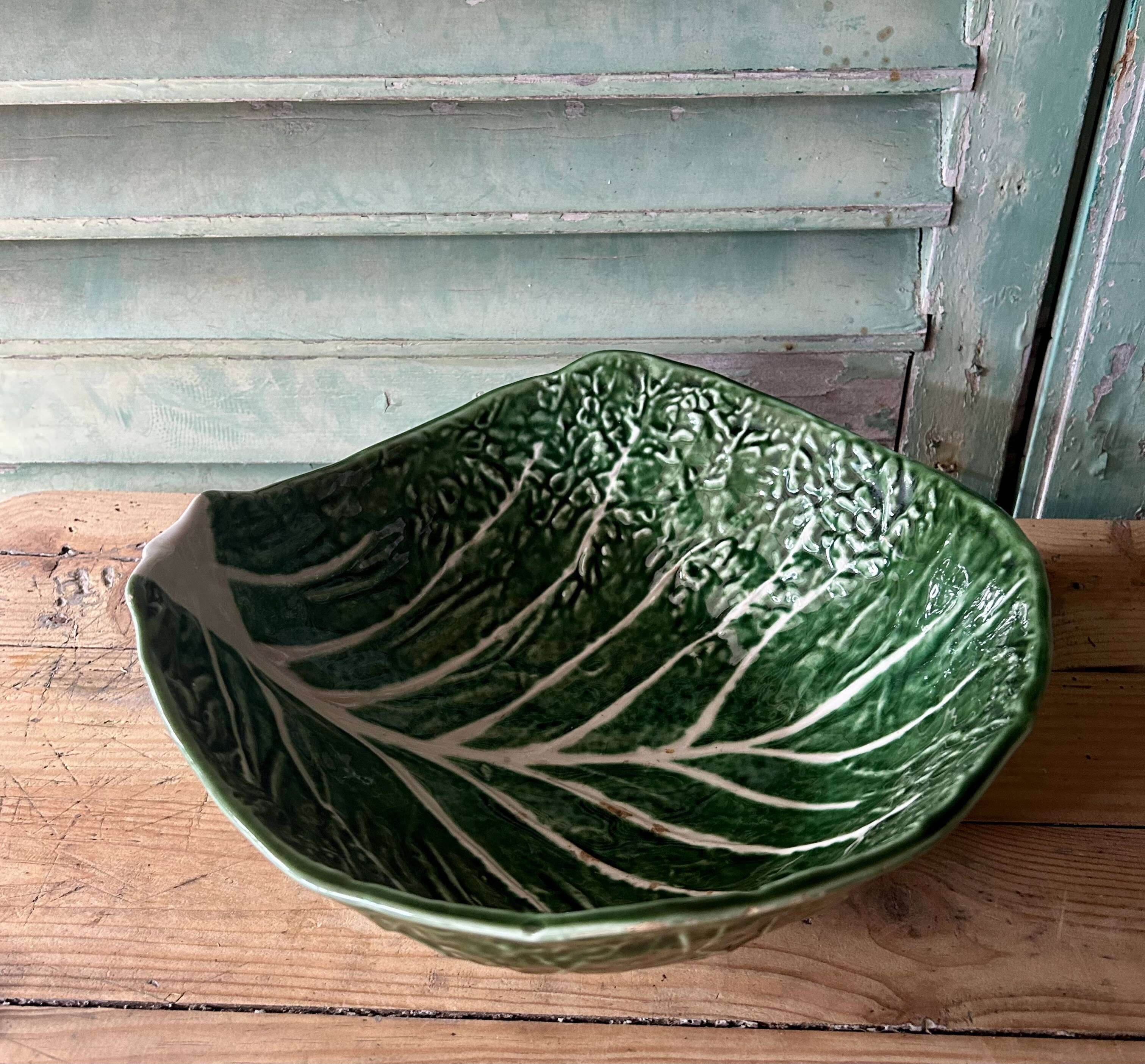 Large Salad Bowl Barbotine Cabbage Leaf - Portugal Vintage P.777A