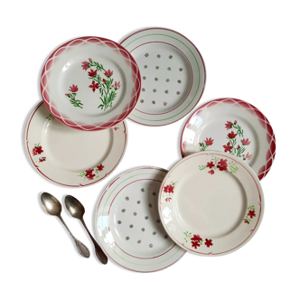 Old mismatched earthenware dessert plates