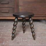Vintage stool, wooden stool, tripod stool with turned legs, plant stand