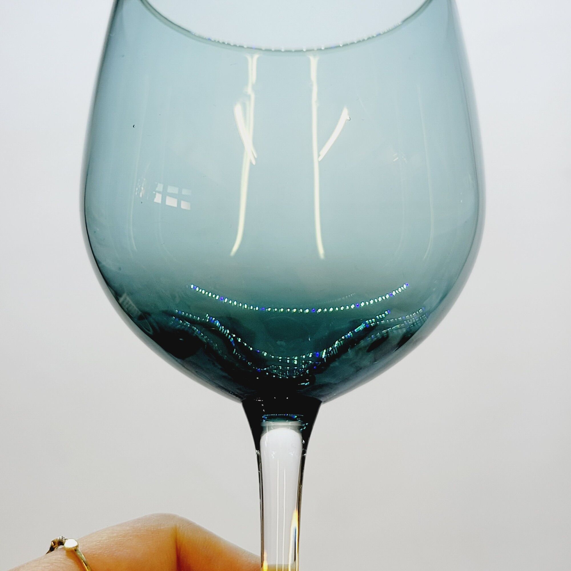 6 Large Wine or Water Balloon Glasses in Petrol Blue Color Blown Glass