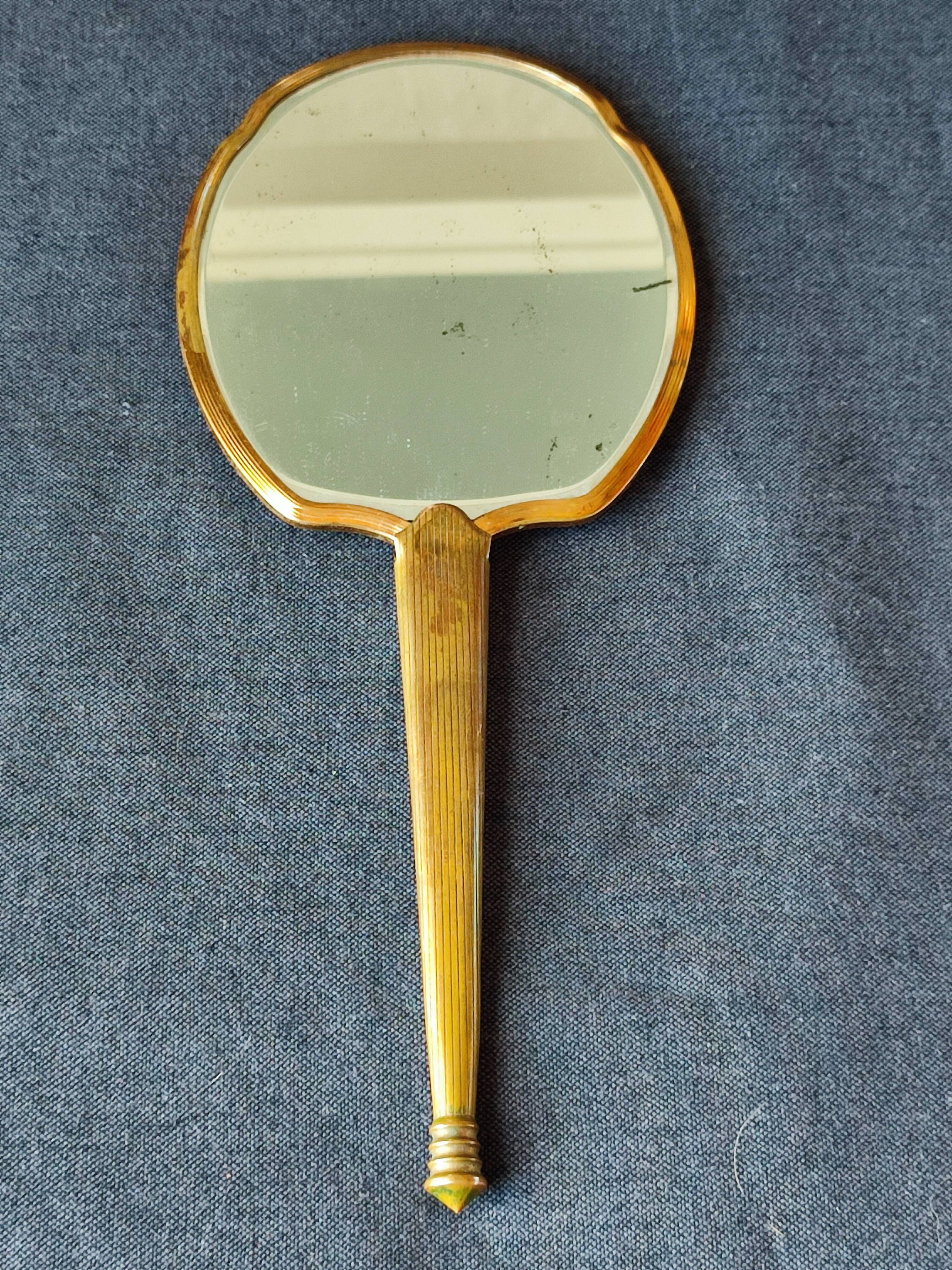 Miroir a main biseauté de taille moyenne art deco