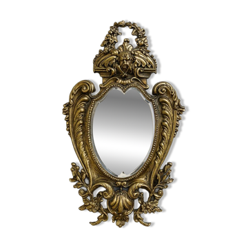 Miroir au putto style Louis XV Rocaille en bronze doré